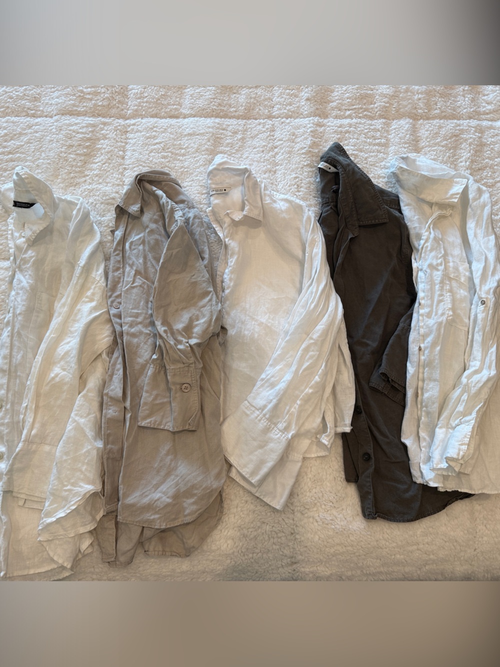 Zara Women's Button-Down Linen Shirts - White, Beige, Brown